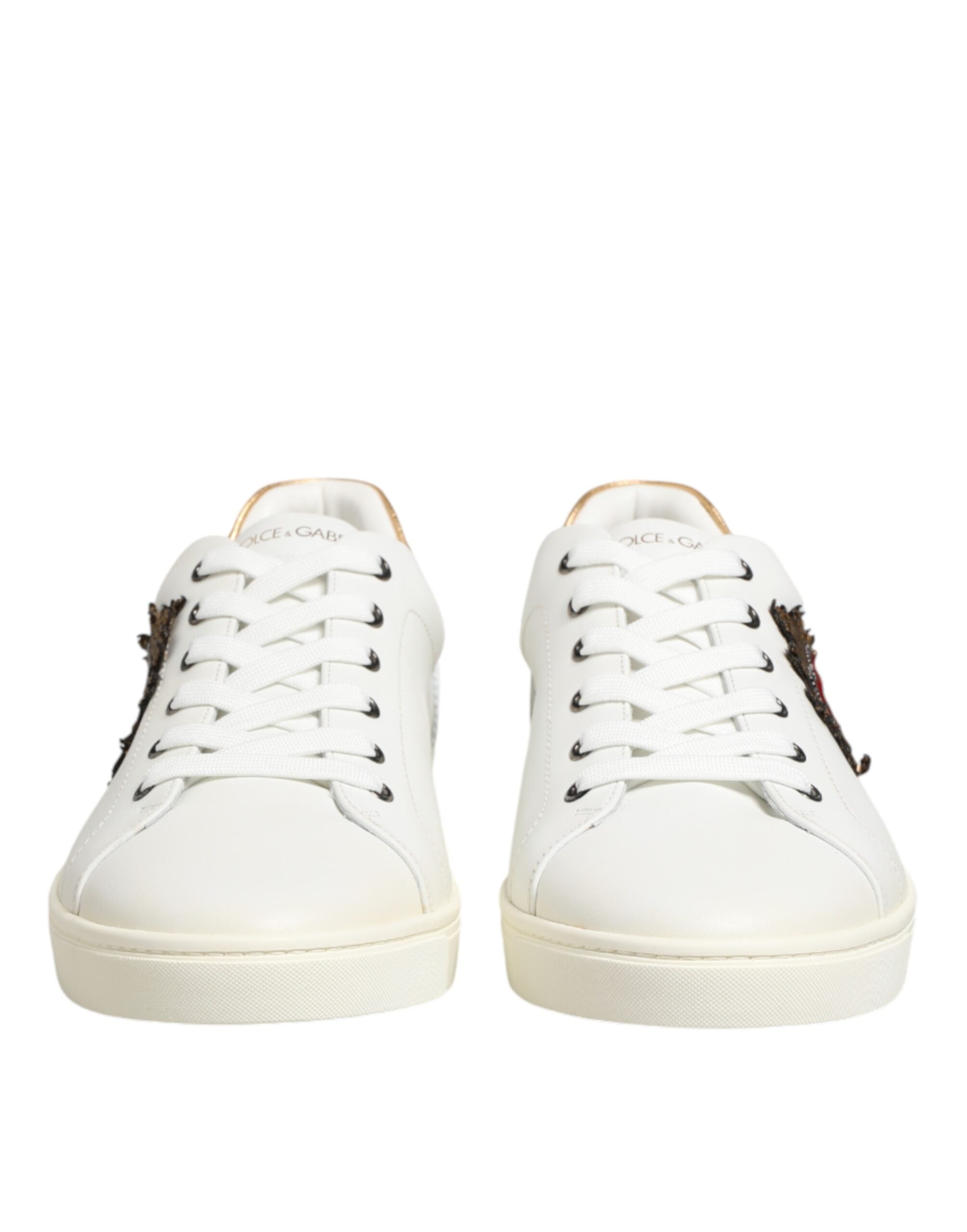 Dolce & Gabbana White Heart Embellished Sneakers Shoes - Luxe Nova