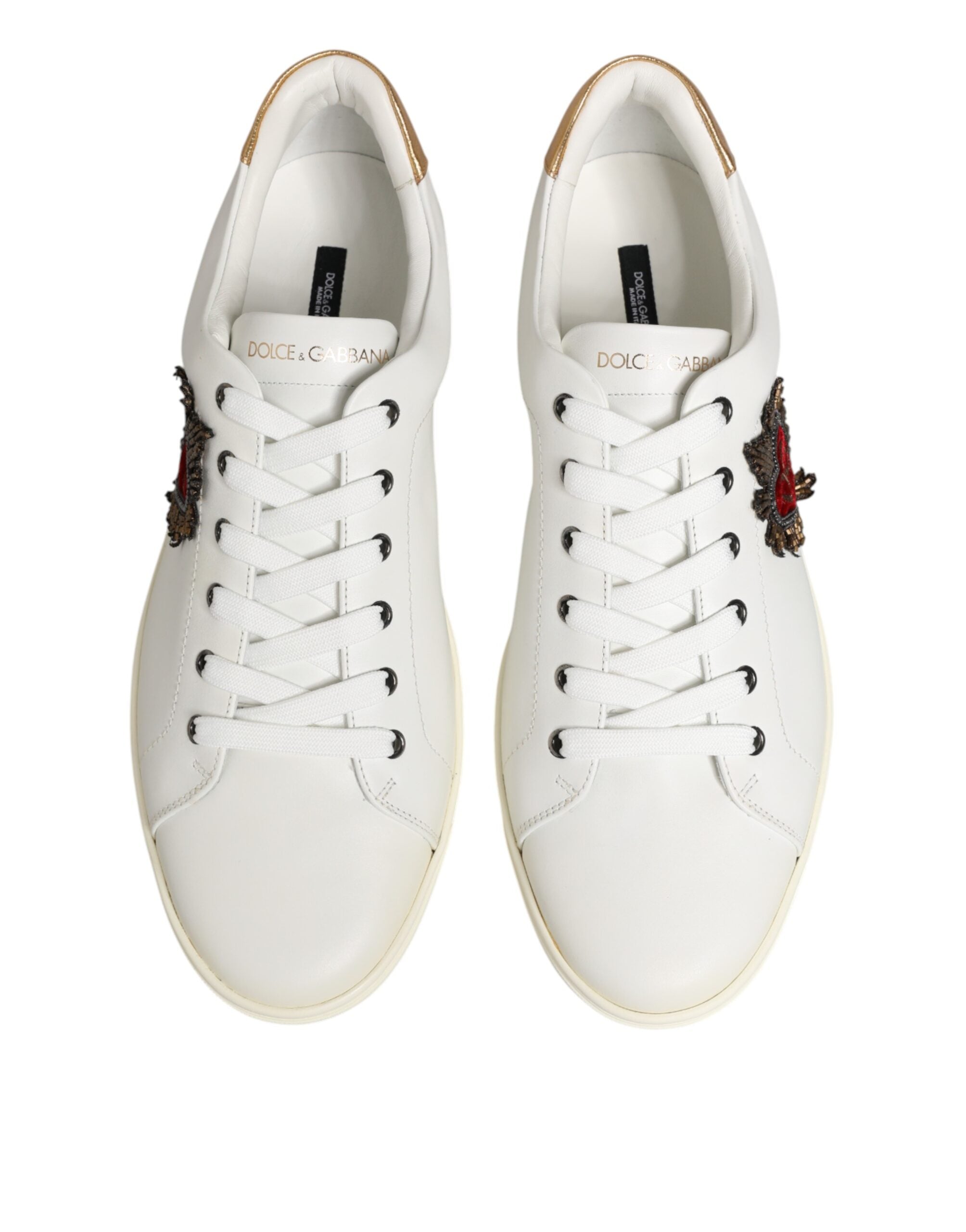 Dolce & Gabbana White Heart Embellished Sneakers Shoes - Luxe Nova