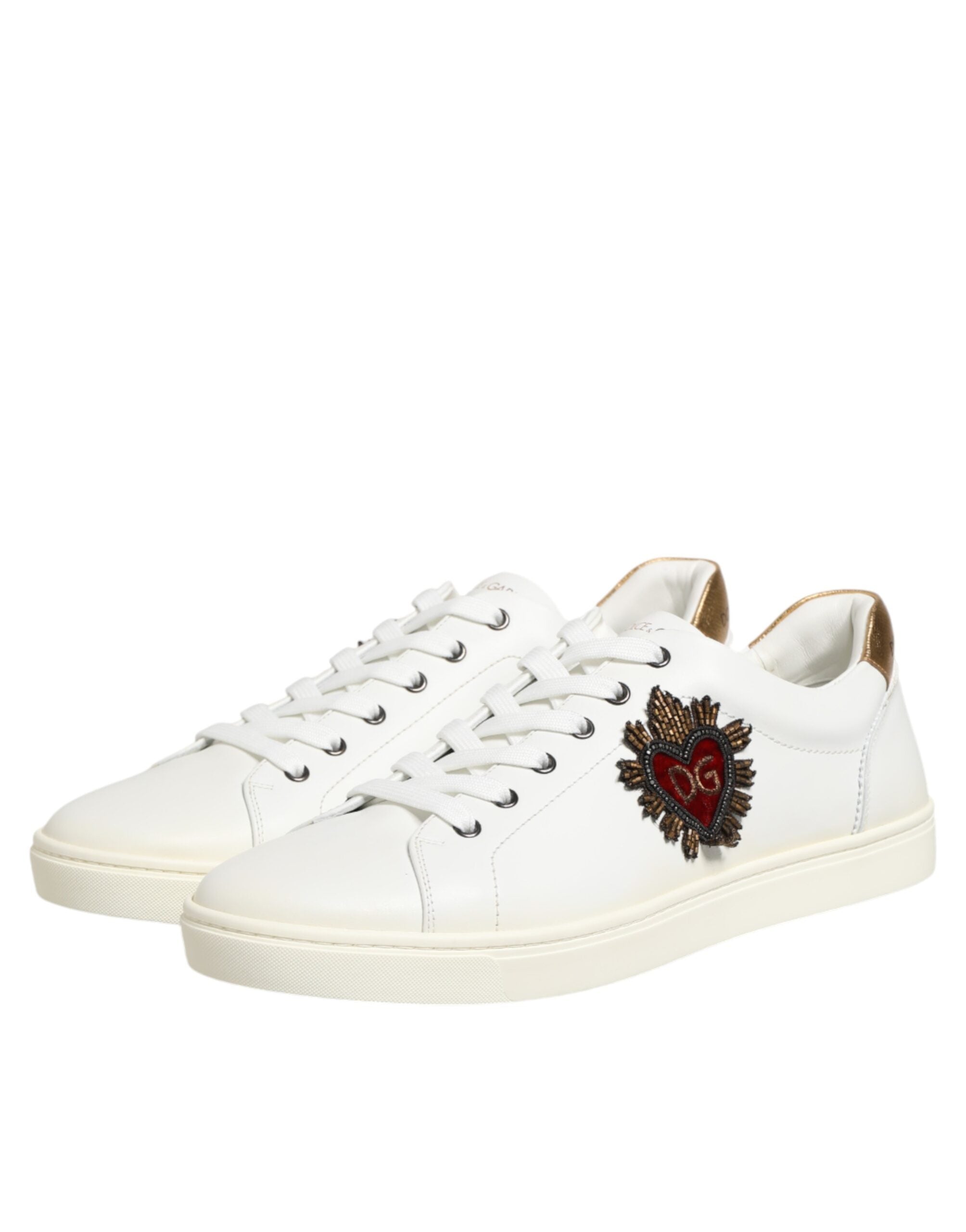 Dolce & Gabbana White Heart Embellished Sneakers Shoes - Luxe Nova