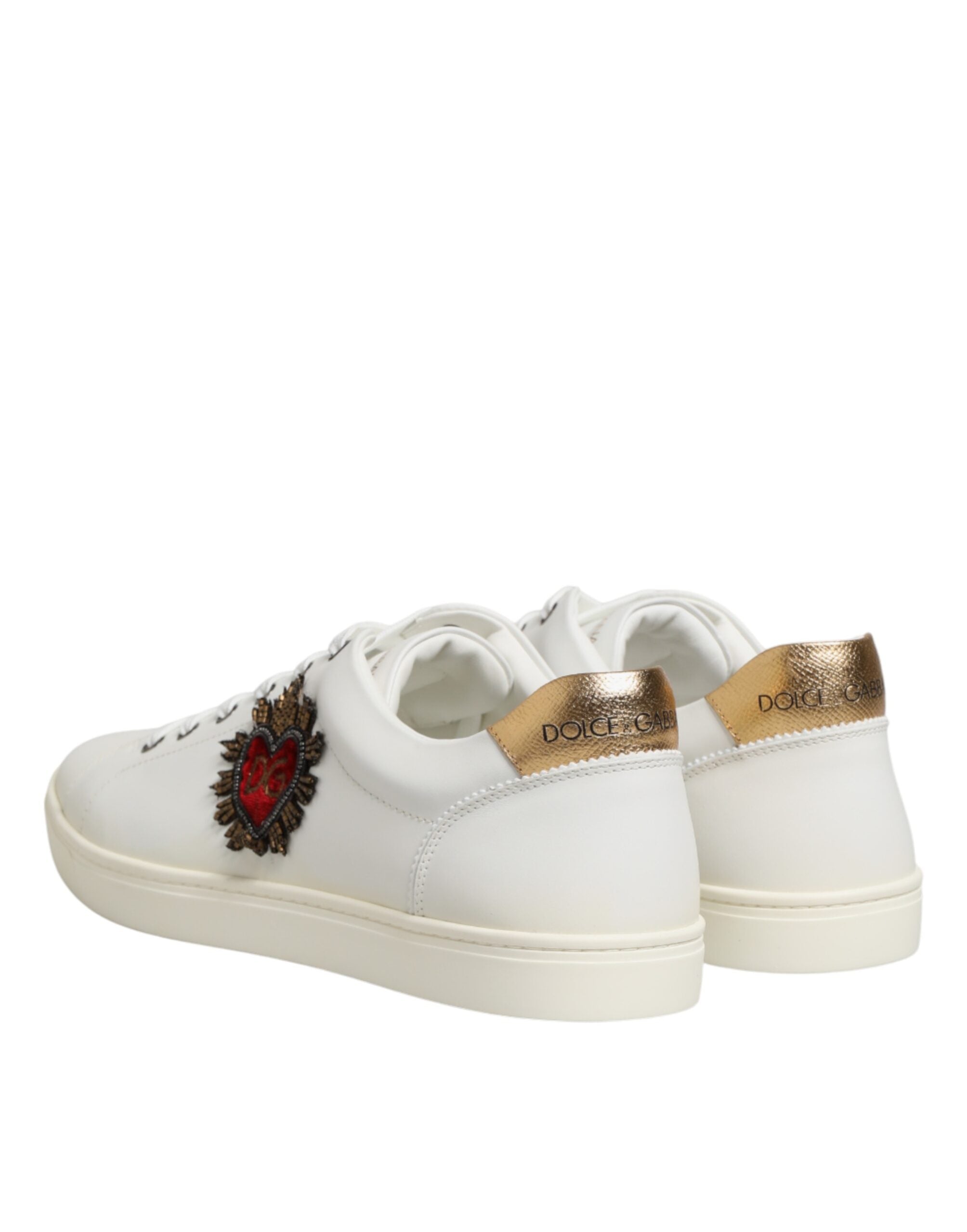 Dolce & Gabbana White Heart Embellished Sneakers Shoes - Luxe Nova