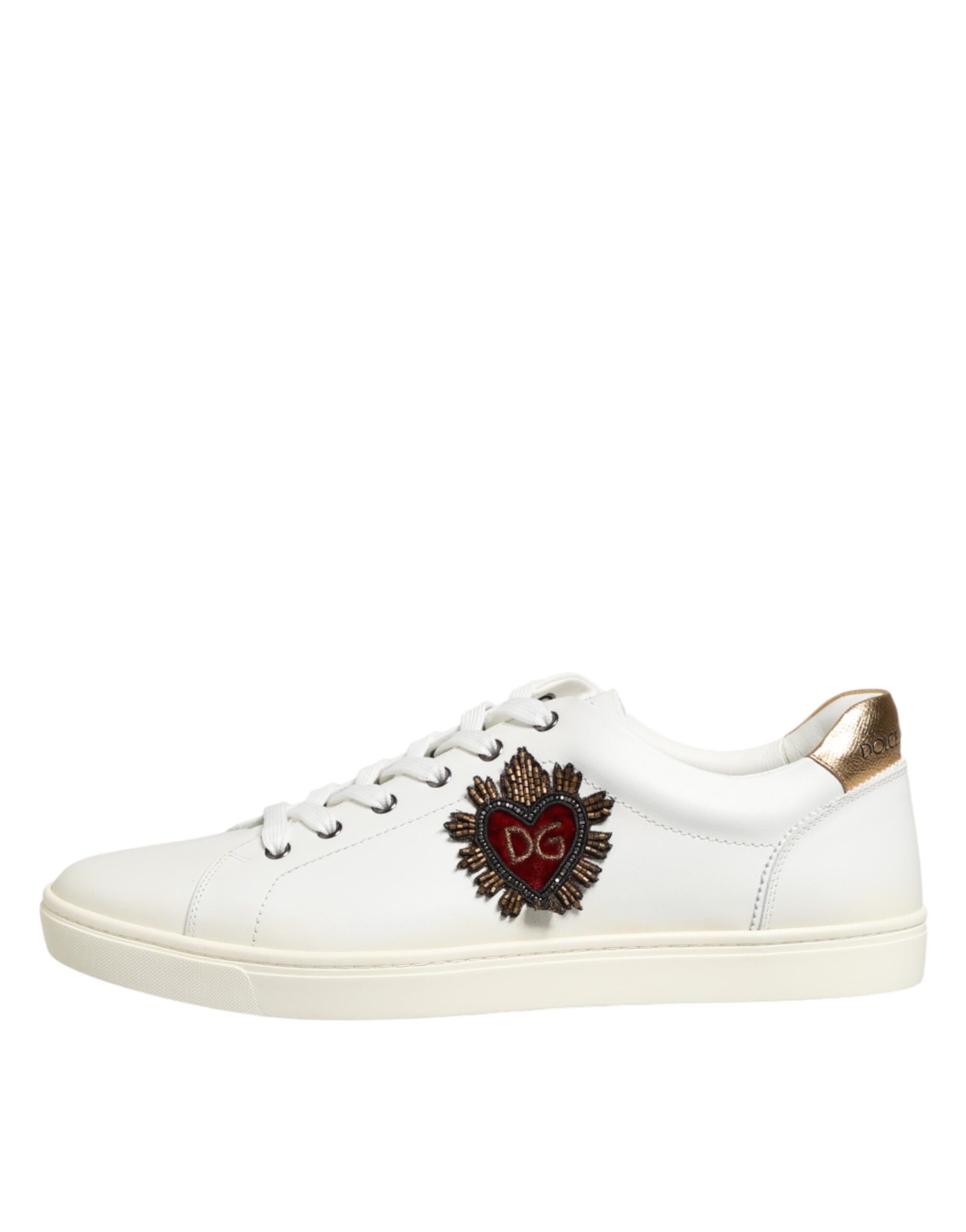 Dolce & Gabbana White Heart Embellished Sneakers Shoes - Luxe Nova