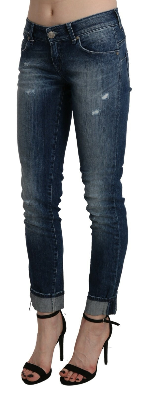Acht Cotton Blue Washed Low Waist Skinny Cropped Jeans