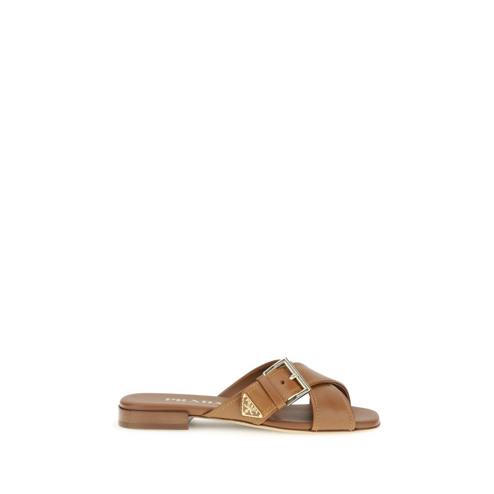 Prada Brown Calf Leather Bos Taurus Flat Sandals - Luxe Nova