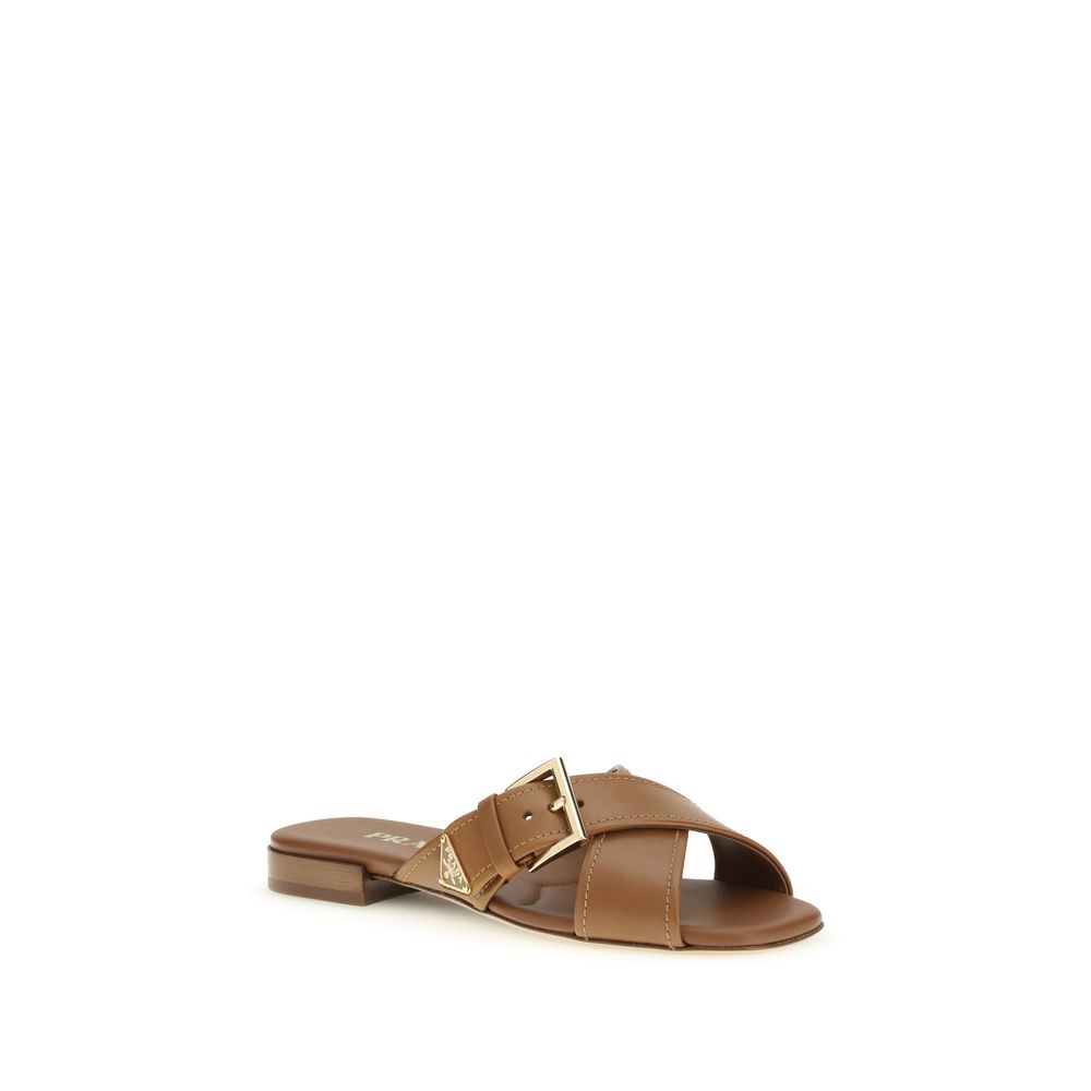 Prada Brown Calf Leather Bos Taurus Flat Sandals - Luxe Nova