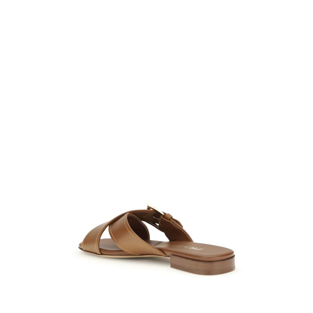 Prada Brown Calf Leather Bos Taurus Flat Sandals - Luxe Nova