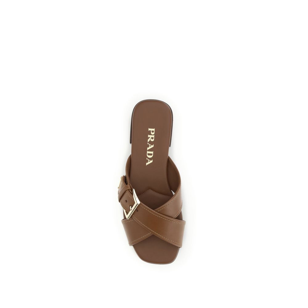 Prada Brown Calf Leather Bos Taurus Flat Sandals - Luxe Nova