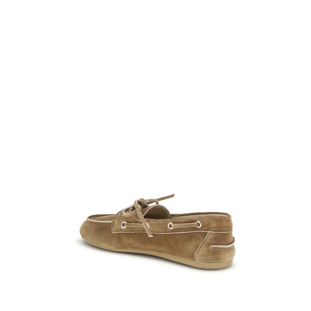Miu Miu Beige Calf Leather Bos Taurus Slip-On Loafers - Luxe Nova