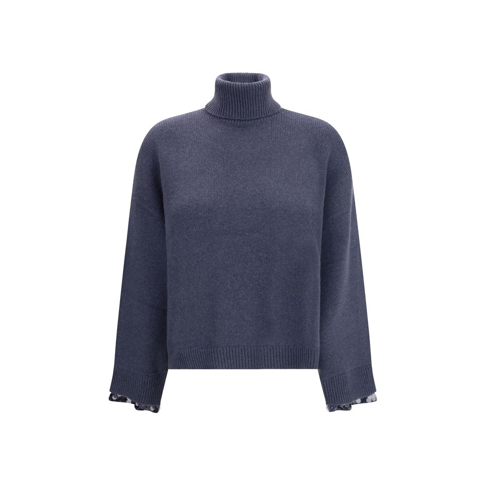 Brunello Cucinelli Blue Fleece Wool Turtleneck - Luxe Nova