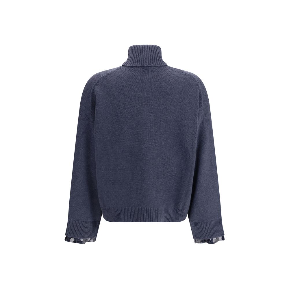 Brunello Cucinelli Blue Fleece Wool Turtleneck - Luxe Nova