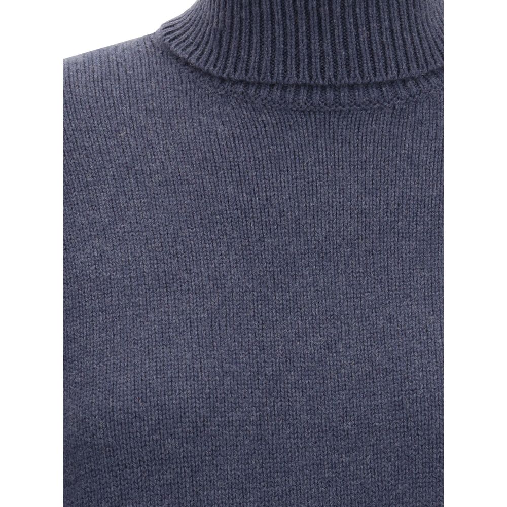 Brunello Cucinelli Blue Fleece Wool Turtleneck - Luxe Nova