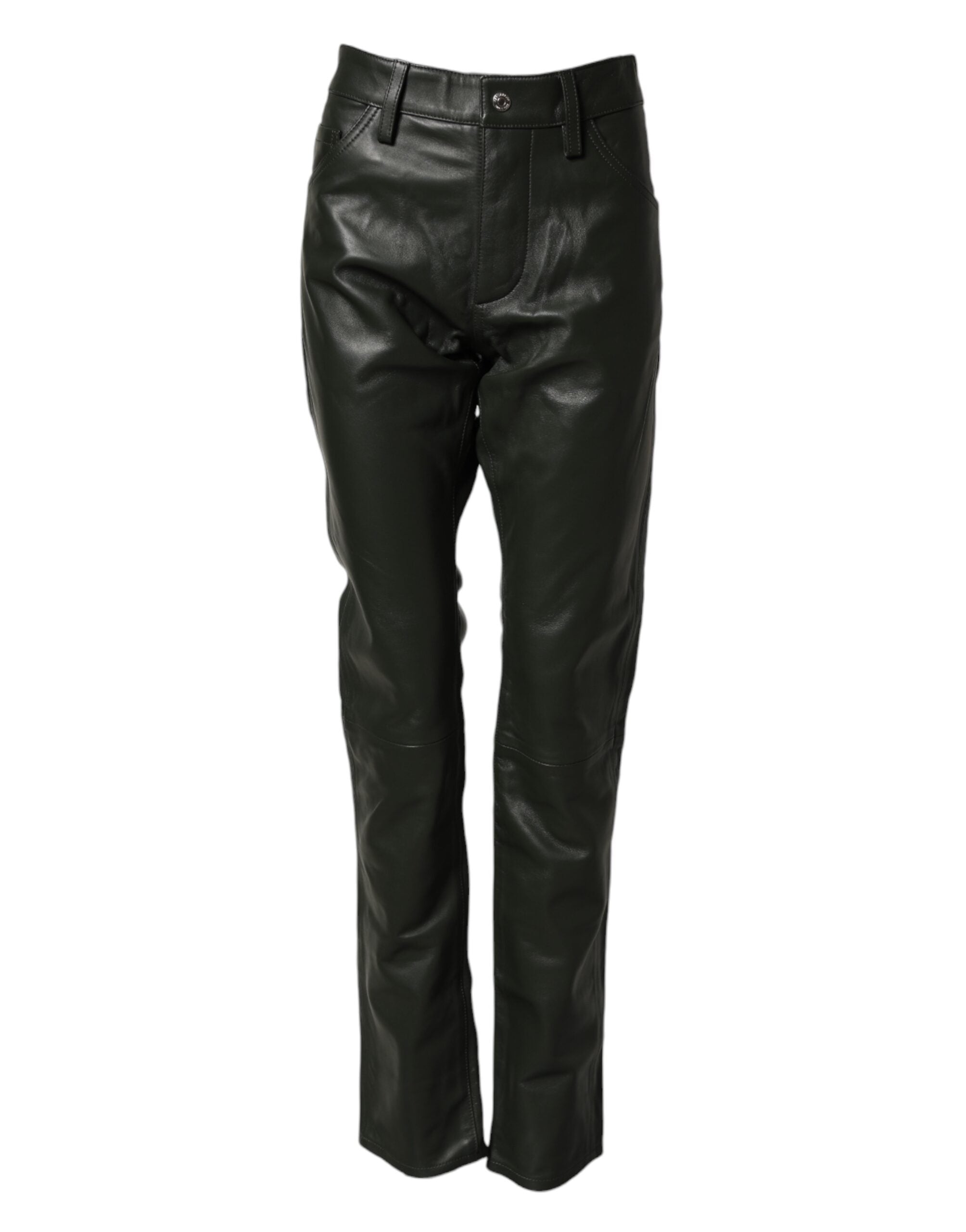 Dsquared² Black Full Grain Leather Mid Waist Trouser Pants