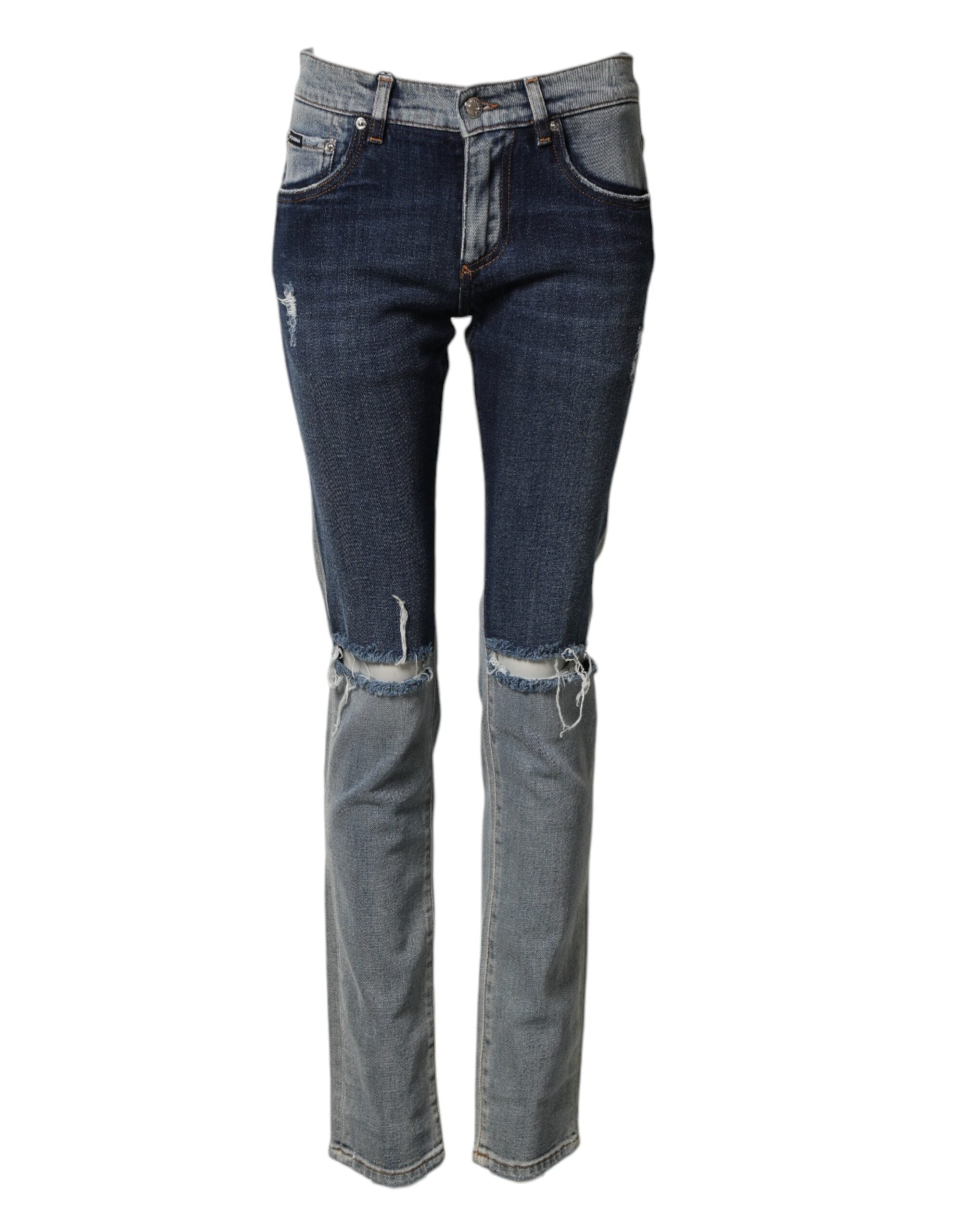 Dolce & Gabbana Blue Two Tone Cotton Men Skinny Denim Jeans