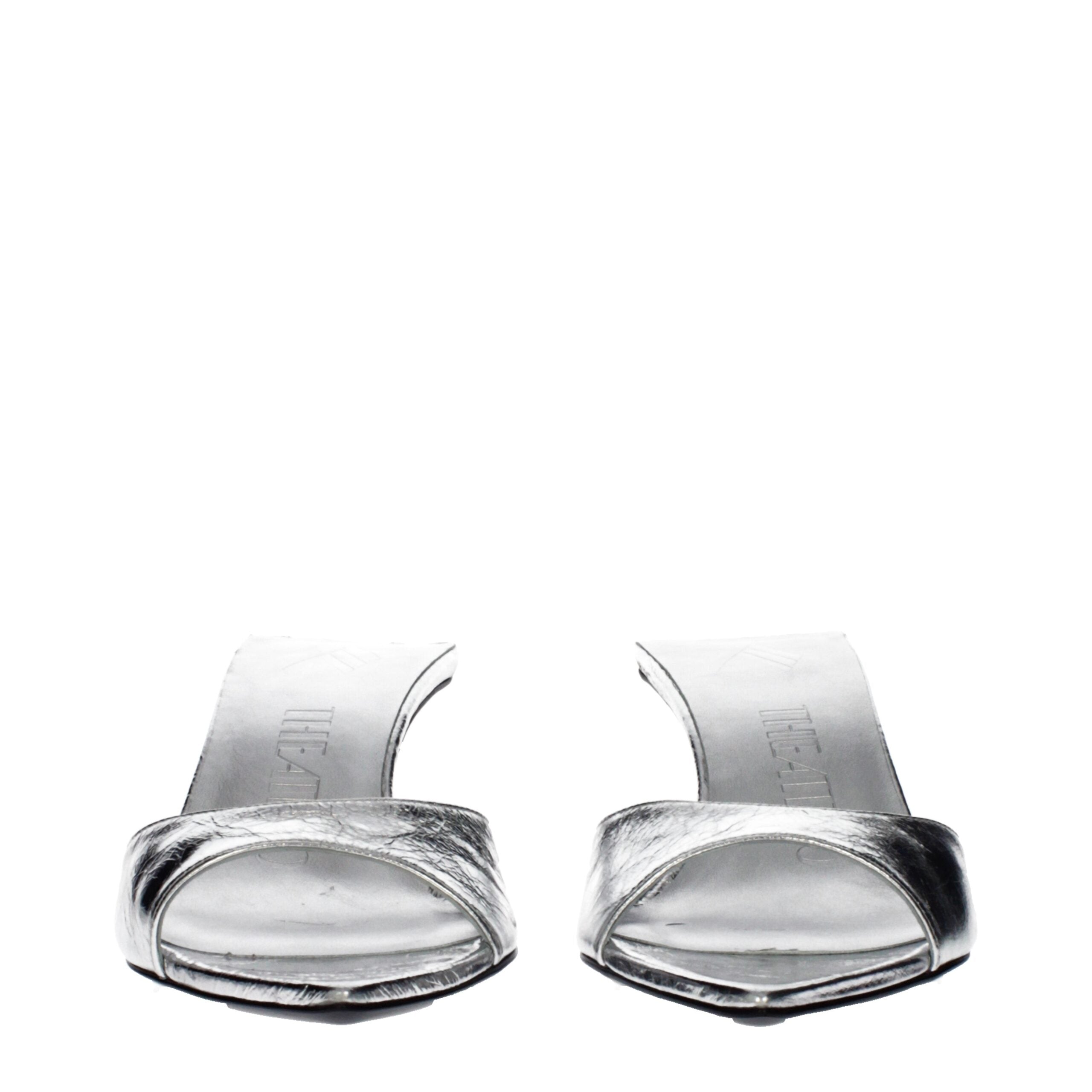 The Attico Gray Leather Flat Sandals - Luxe Nova