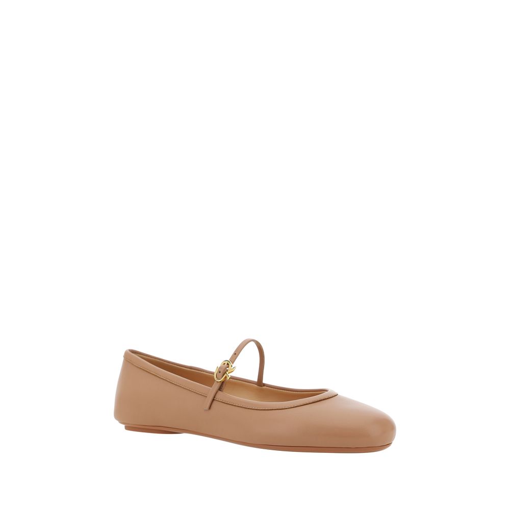 Gianvito Rossi Beige Calf Leather Bos Taurus Ballet Flats - Luxe Nova