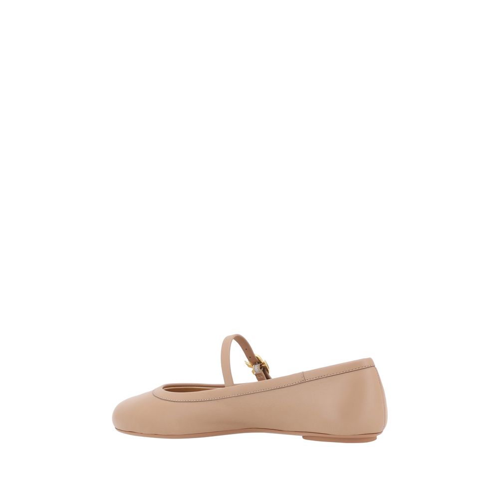 Gianvito Rossi Beige Calf Leather Bos Taurus Ballet Flats - Luxe Nova