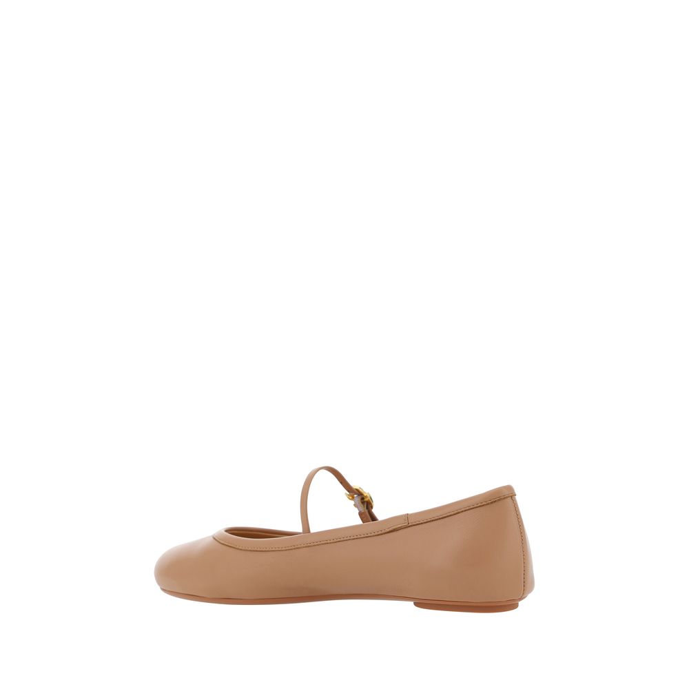 Gianvito Rossi Beige Calf Leather Bos Taurus Ballet Flats - Luxe Nova