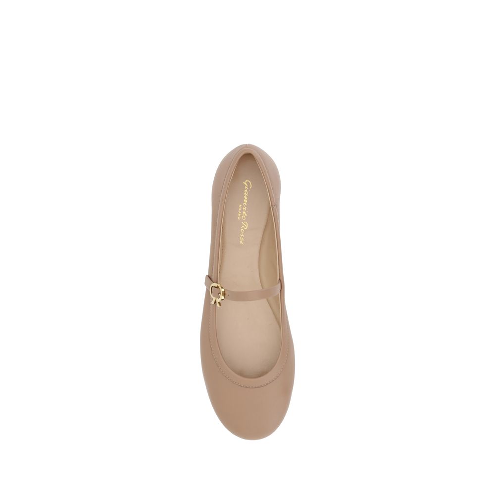 Gianvito Rossi Beige Calf Leather Bos Taurus Ballet Flats - Luxe Nova