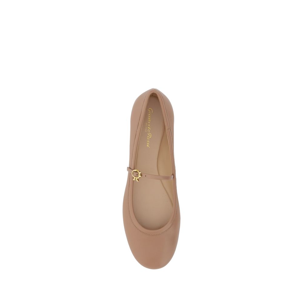 Gianvito Rossi Beige Calf Leather Bos Taurus Ballet Flats - Luxe Nova