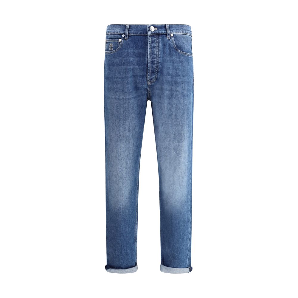 Brunello Cucinelli Blue Cotton Straight-Leg Jeans - Luxe Nova