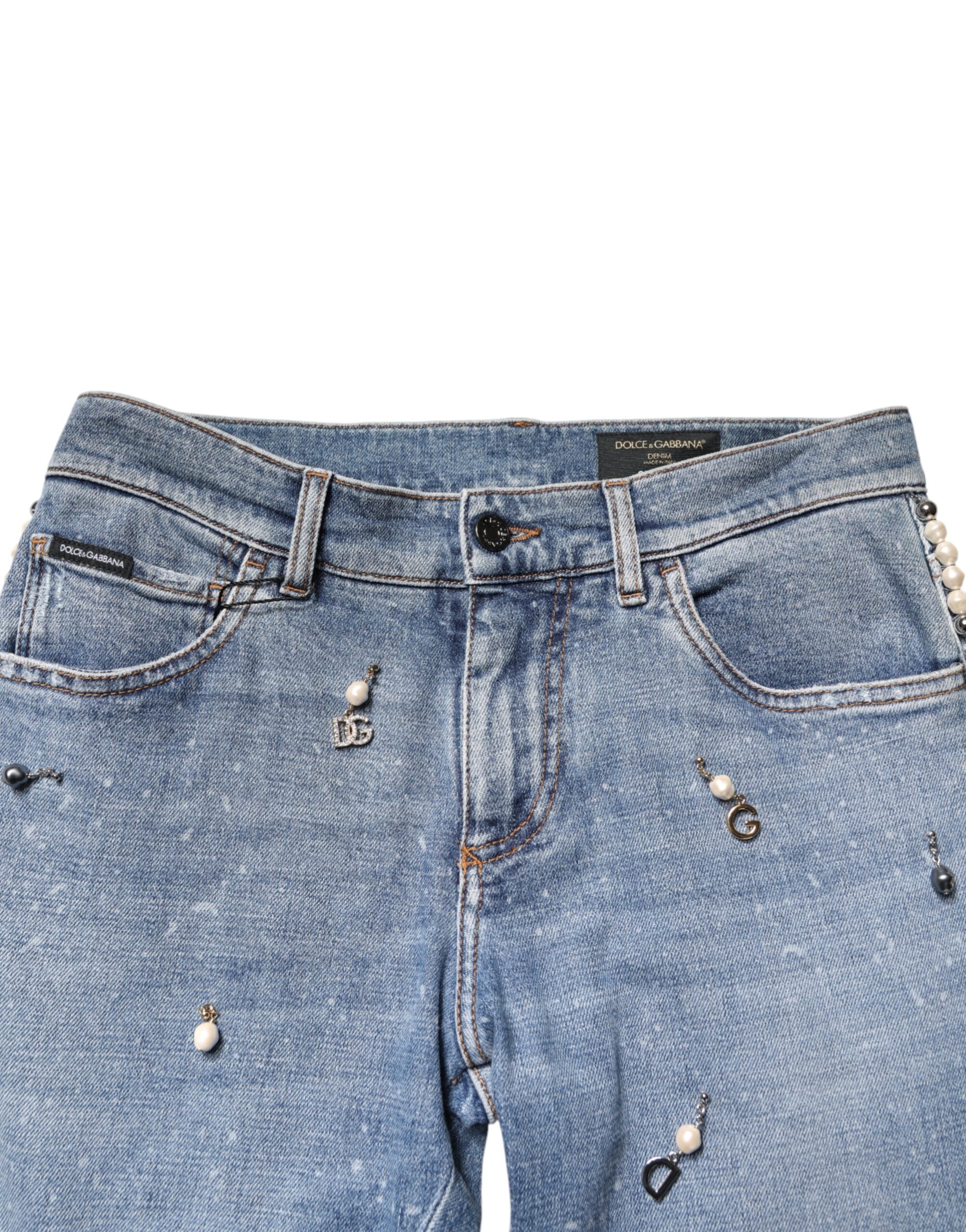 Dolce & Gabbana Blue Embellished Cotton Skinny Denim Jeans
