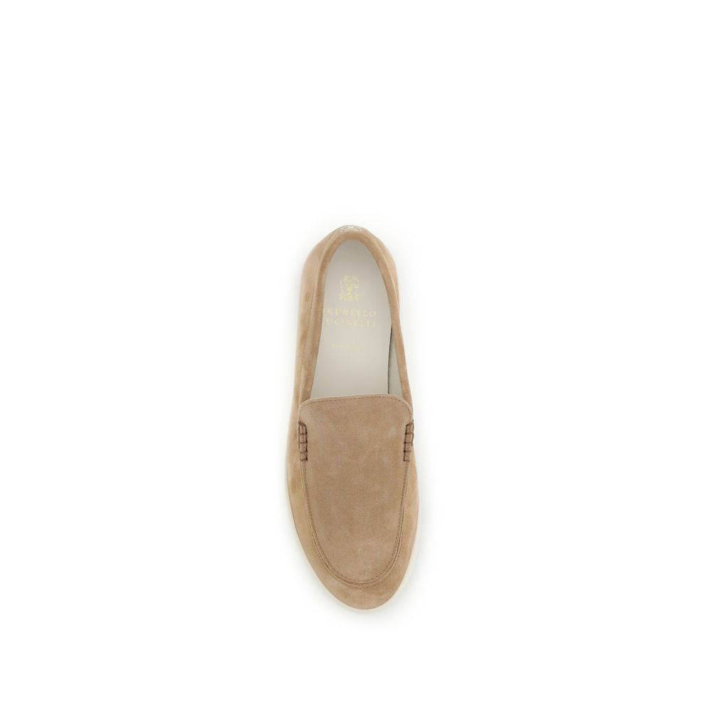 Brunello Cucinelli Beige Calf Leather Bos Taurus Slip-On Loafers - Luxe Nova