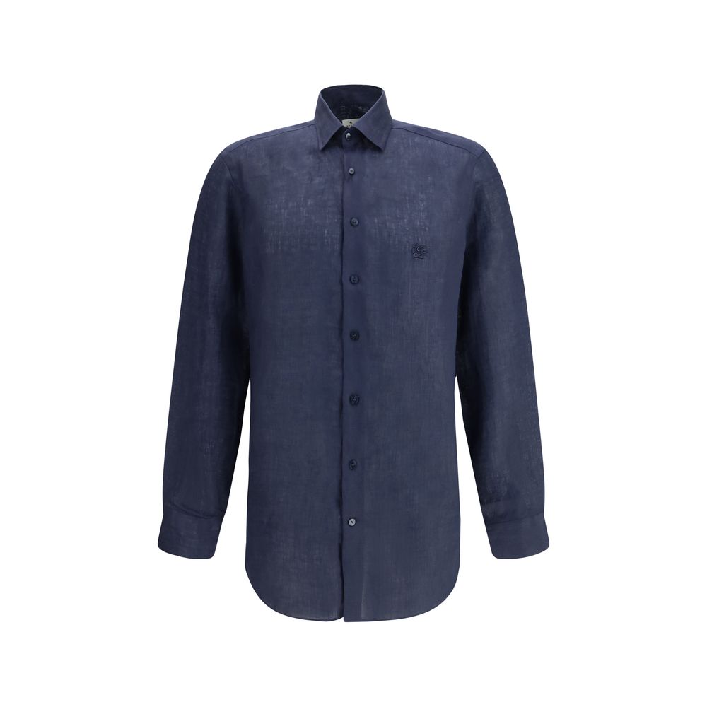 Etro Blue Linen Dress Shirt