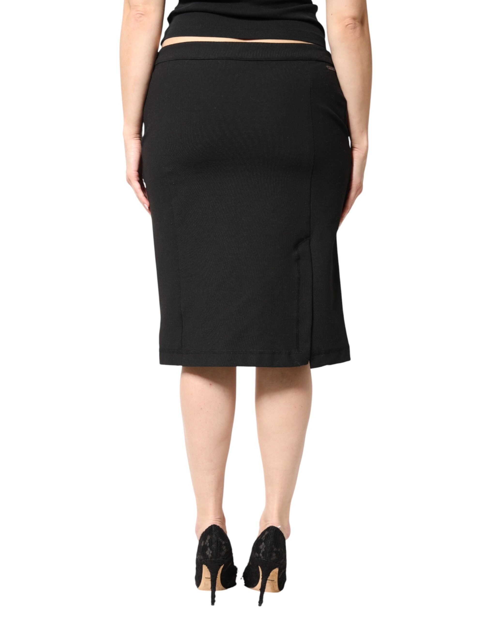 GF Ferre Black Polyester Pencil Cut Knee Length Women Skirt