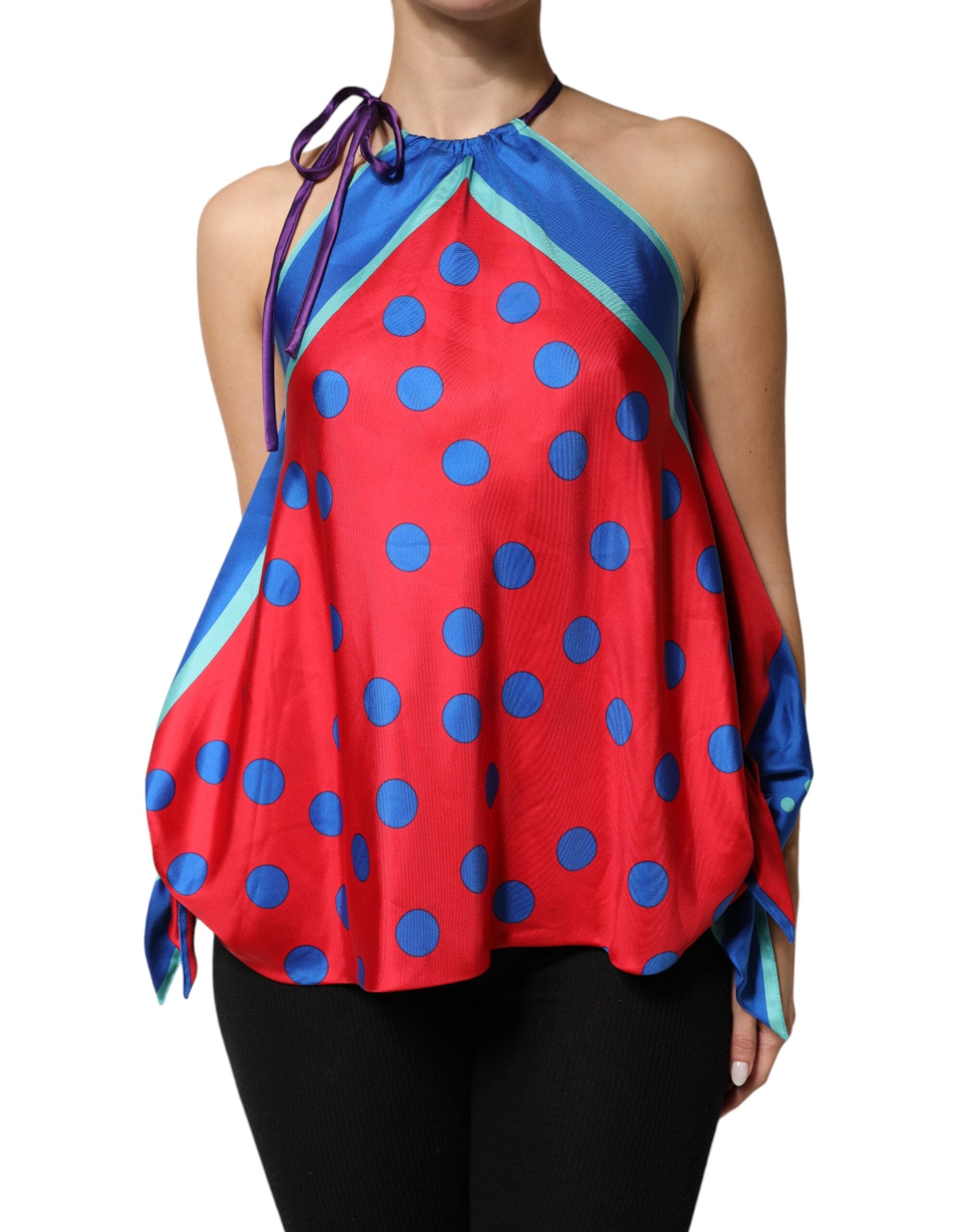 Dolce & Gabbana Multicolor Polka Dot Tie Halter Blouse  Top
