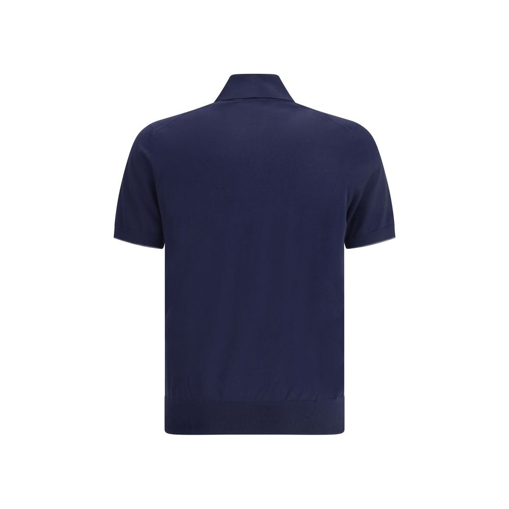 Brunello Cucinelli Blue Cotton Polo Shirt - Luxe Nova