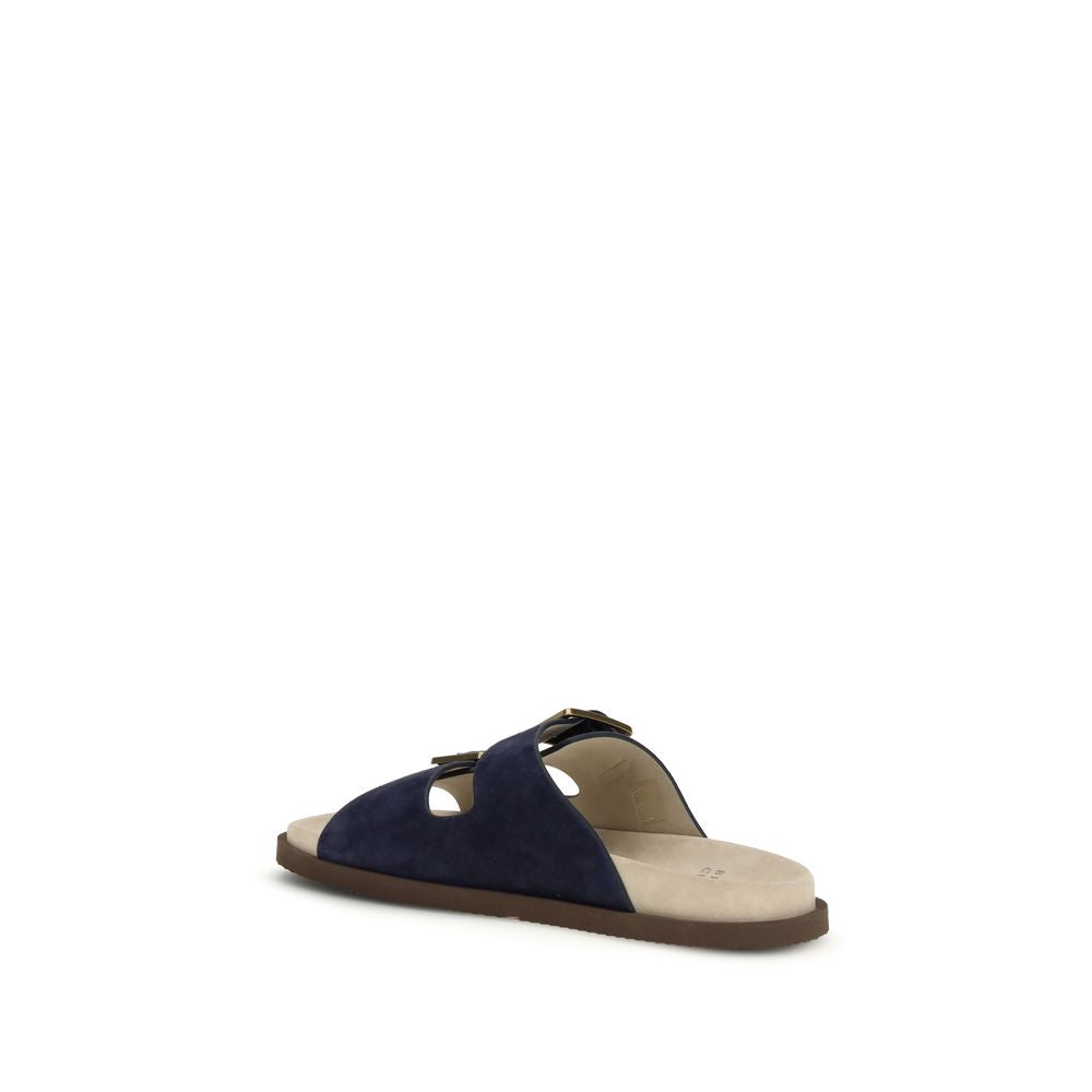 Brunello Cucinelli Black Calf Leather Bos Taurus Flat Sandals - Luxe Nova