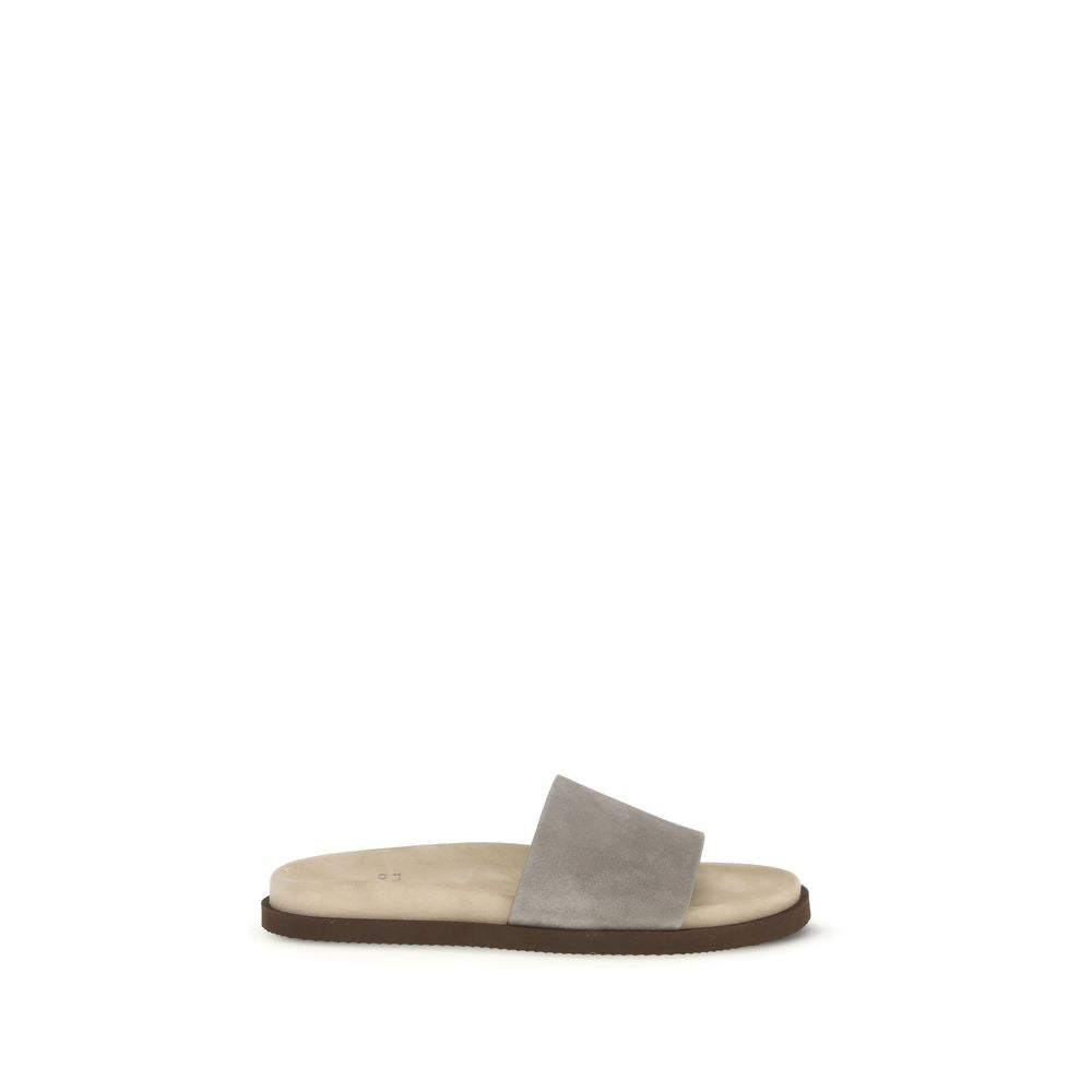 Brunello Cucinelli Gray Lamb Ovis Aries Aries Flat Sandals - Luxe Nova