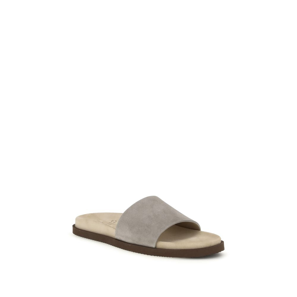 Brunello Cucinelli Gray Lamb Ovis Aries Aries Flat Sandals - Luxe Nova