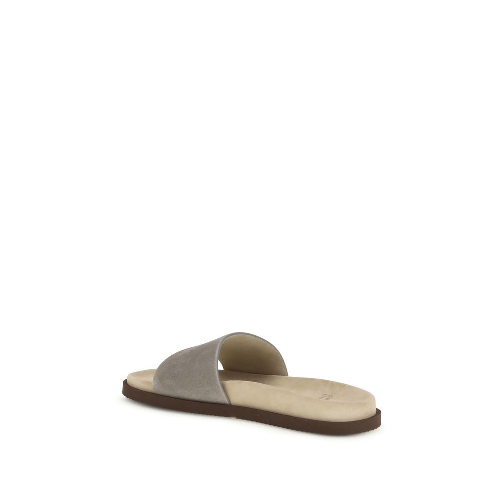 Brunello Cucinelli Gray Lamb Ovis Aries Aries Flat Sandals - Luxe Nova