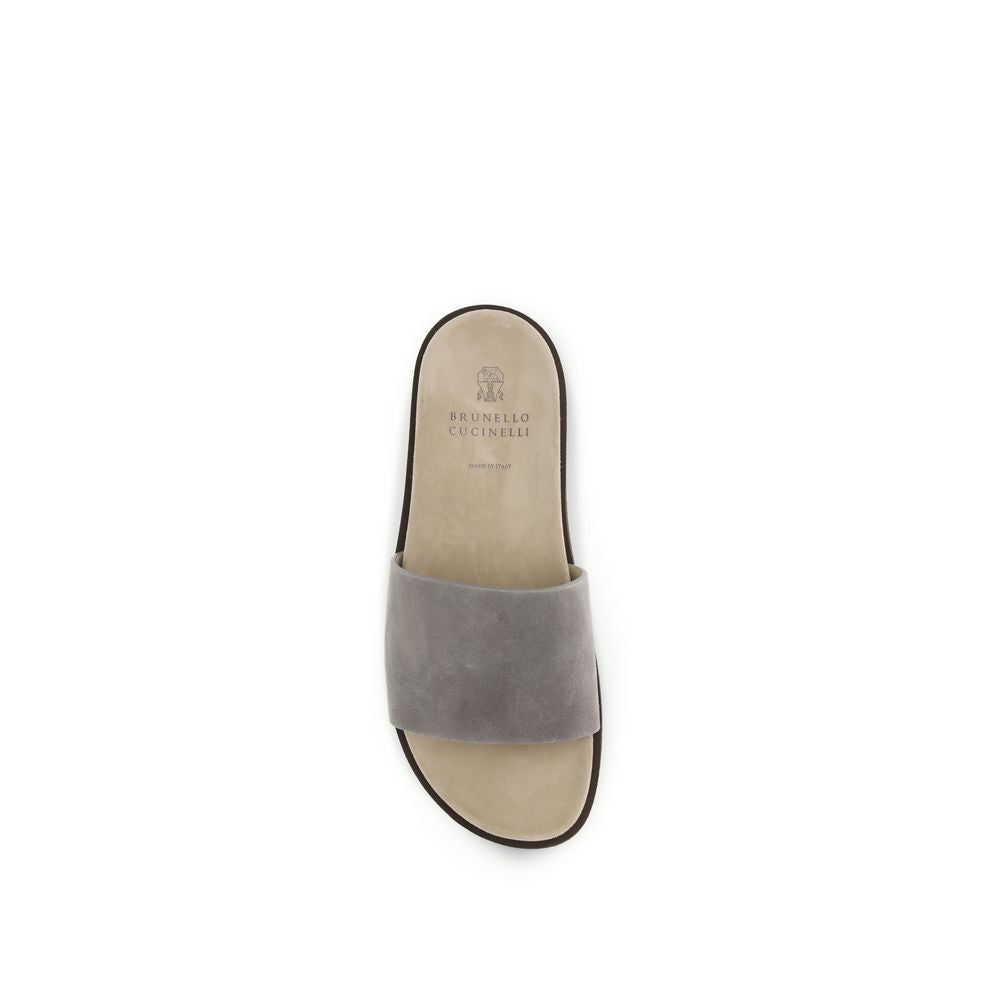 Brunello Cucinelli Gray Lamb Ovis Aries Aries Flat Sandals - Luxe Nova
