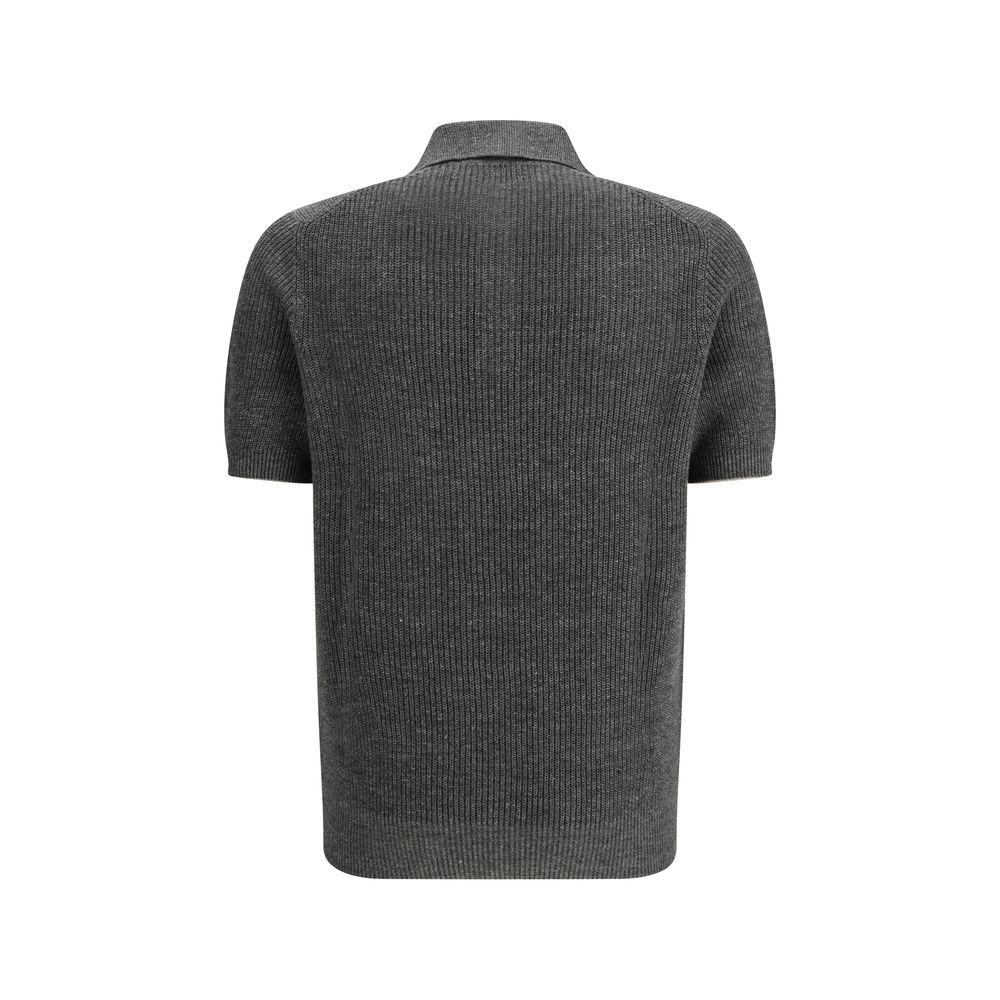 Brunello Cucinelli Gray Cotton Polo Shirt - Luxe Nova