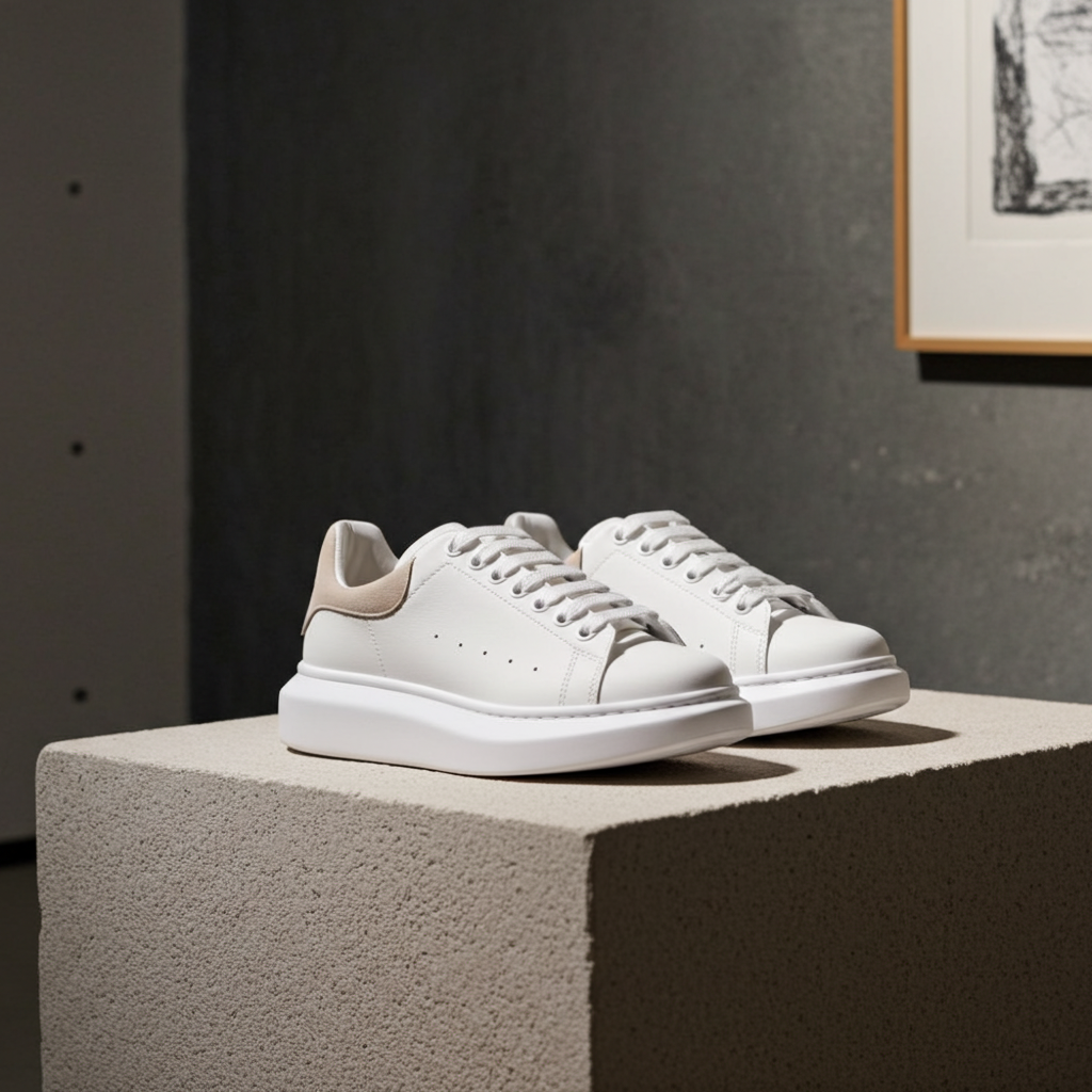 Alexander McQueen White Calf Leather Bos Taurus Platform Sneakers - Luxe Nova