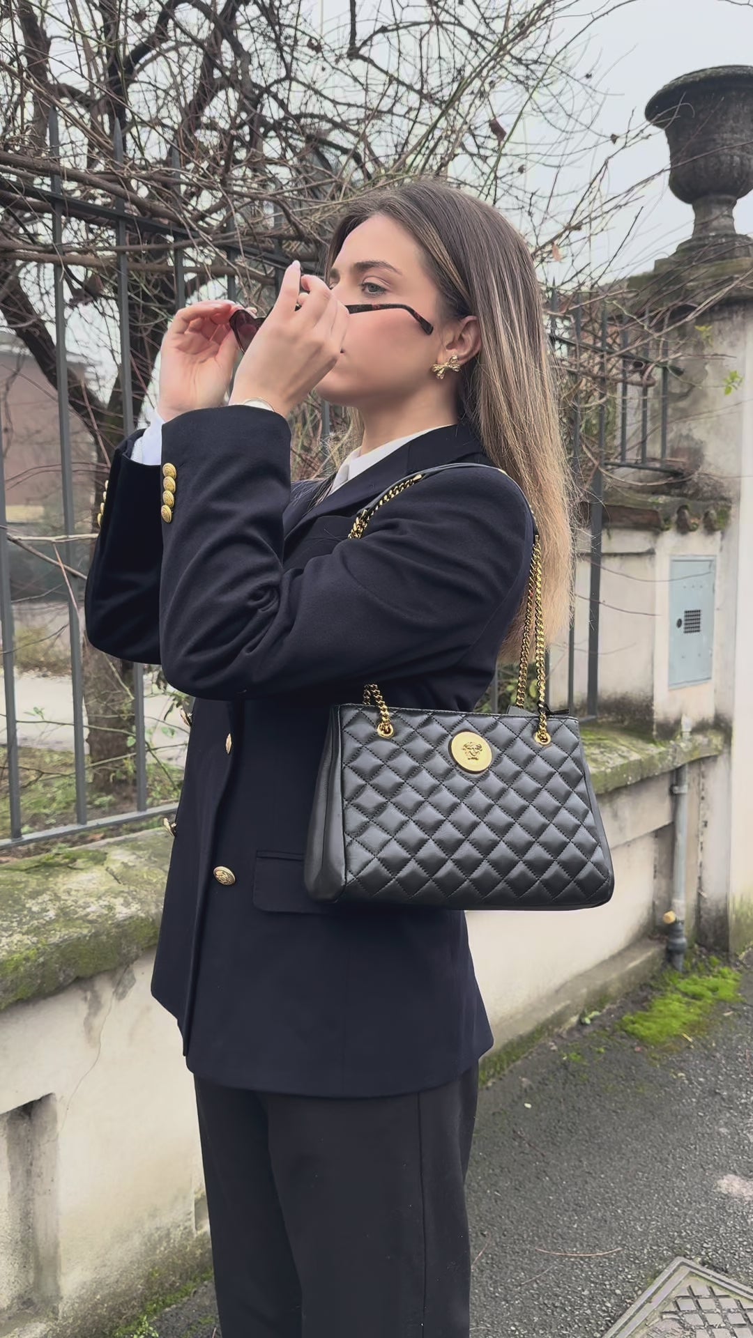 Versace Black Quilted Nappa Leather Medusa Tote Handbag